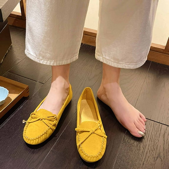 Viluyesy Womens Loafer Shoes, Suede Solid Color Wide Width Non-Slip Casual Comfortable Flat Sneakers Yellow