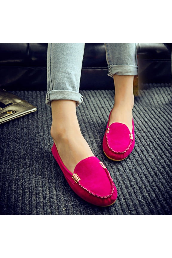 Womens Loafers Shoes, Shallow Comfort Soft Sole Suede Leather Fashion Slip-On Work Travel Flats Hot Pink US9.5
