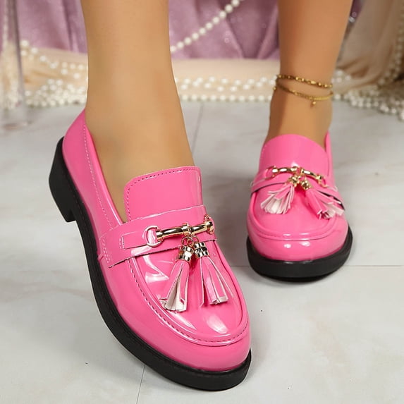 Viluyesy Womens Loafers Tassel Fringe Slip On Comfortable Flat Round Toe Casual Work Flats Pink Size 5.5