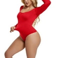 thumbnail image 1 of Viluyesy Womens Long Sleeve Shapewear, Scoop Neck Seamless Tight Fit Tummy Control Yogo Sculpting Butt Bodysuit Red 3XL, 1 of 6
