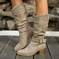 thumbnail image 1 of Viluyesy Womens Mid-Calf Boots, Chunky Heels Pointed Toe Pull-On Fall Winter Suede Slouch Boots Khaki US8.5, 1 of 8