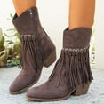 thumbnail image 1 of Viluyesy Womens Mid Calf Boots, Chunky Heels Trendy Tassel Side Zipper Fall Winter Wide Calf Boots Brown, 1 of 9