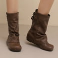 thumbnail image 1 of Viluyesy Womens Mid Calf Boots, Fashion Buckle Hidden Heel Square Toe Flodover Slouch Boots Coffee, 1 of 5