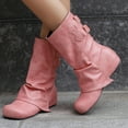 thumbnail image 1 of Viluyesy Womens Mid Calf Boots, Hidden Heel Fashion Buckle Square Toe Flodover Slouch Boots Pink, 1 of 9