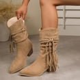 thumbnail image 1 of Viluyesy Womens Mid-Calf Boots, Pointed Toe Pull-On Chunky Heels Fashion Tassel Suede Dress Boots Brown US6.5, 1 of 9