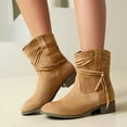thumbnail image 1 of Viluyesy Womens Mid Calf Boots, Round Toe Trendy Tassel Chunky Heels Fall Winter Western Suede Boots Brown, 1 of 9