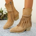thumbnail image 1 of Viluyesy Womens Mid Calf Boots, Side Zipper Trendy Tassel Chunky Heels Fall Winter Wide Calf Boots Khaki, 1 of 9