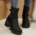 thumbnail image 1 of Viluyesy Womens Mid Calf Boots, Zipper Chunky Heels Multi-Buckle Fall Winter Comfort Moto Boots Black US9.5, 1 of 9