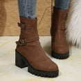 thumbnail image 1 of Viluyesy Womens Mid Calf Boots, Zipper Chunky Heels Multi-Buckle Fall Winter Comfort Moto Boots Brown US6.5, 1 of 4