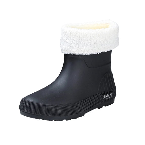 Viluyesy Womens Mid Calf Rain Boots US8.5, Anti-Slip with Fleece Waterproof Fall Winter Rubber Outdoor Rainboots Black