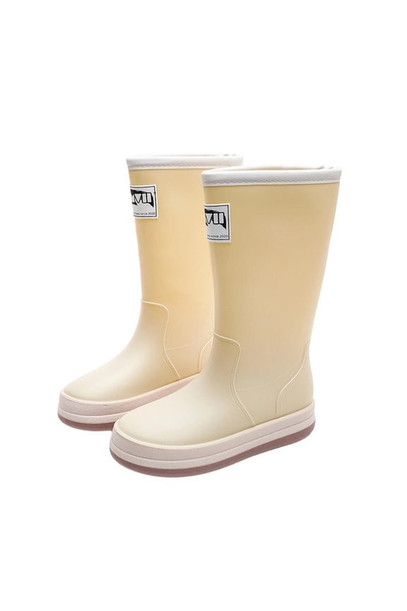 Womens Mid Rain Boots, Waterproof Anti-Slip Wide Calf Garden Outdoor Rubber Shoes Beige US6