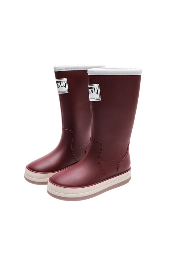 Womens Mid Rain Boots, Waterproof Anti-Slip Wide Calf Garden Outdoor Rubber Shoes Red US7