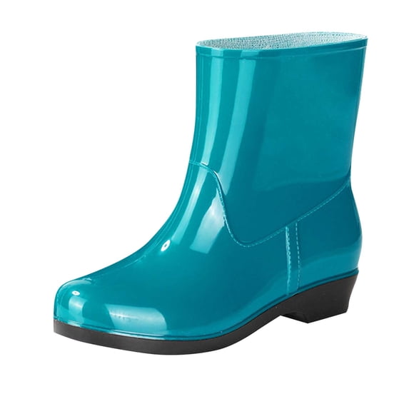 Viluyesy Womens Mid Rain Boots, Waterproof Wide Calf Anti-Slip Outdoor Work Rubber Shoes Blue US5.5