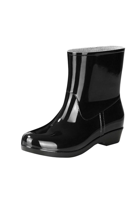 Womens Mid Rain Boots, Wide Calf Anti-Slip Waterproof Outdoor Work Rubber Shoes Black US5.5