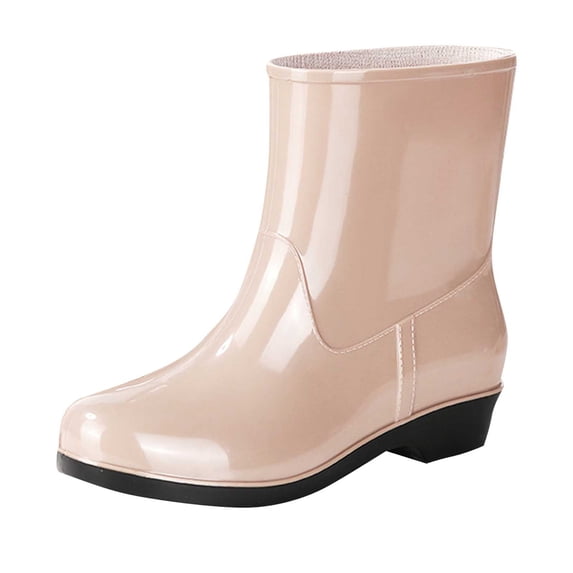 Viluyesy Womens Mid Rain Boots, Wide Calf Waterproof Anti-Slip Outdoor Work Rubber Shoes Beige US7