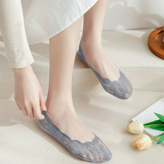 Viluyesy Womens No Show Socks 5 Pairs, Lace Mesh Low Cut Lightweight Cotton Liner Socks Gray
