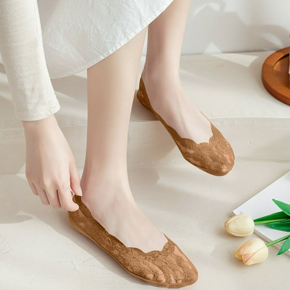 Viluyesy Womens No Show Socks 5 Pairs, Lightweight Lace Mesh Low Cut Cotton Liner Socks Silver