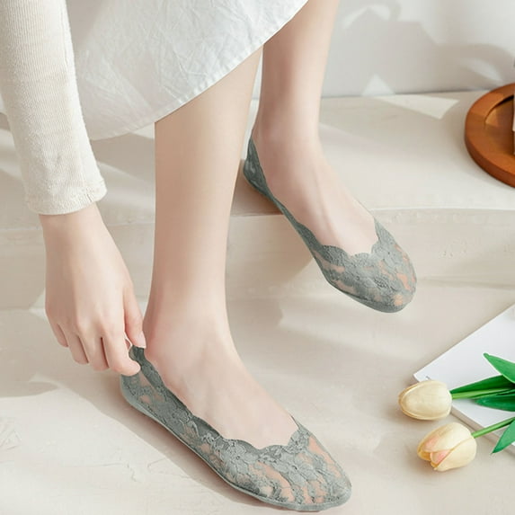 Viluyesy Womens No Show Socks 5 Pairs, Lightweight Low Cut Lace Mesh Cotton Liner Socks Green