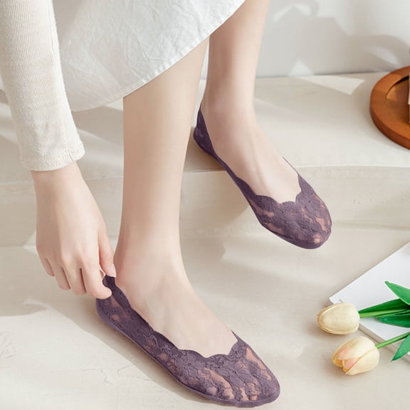 Viluyesy Womens No Show Socks 5 Pairs, Lightweight Low Cut Lace Mesh Cotton Liner Socks Purple