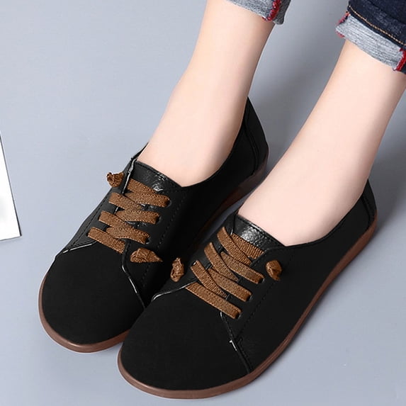 Viluyesy Womens Oxfords Lace-up Round Toe Comfortable Breathable Lightweight Casual Walking Work Flats Black Size 9.5