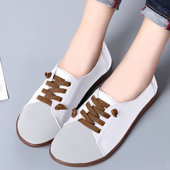 Viluyesy Womens Oxfords Lace-up Round Toe Comfortable Breathable Lightweight Casual Walking Work Flats White Size 5.5