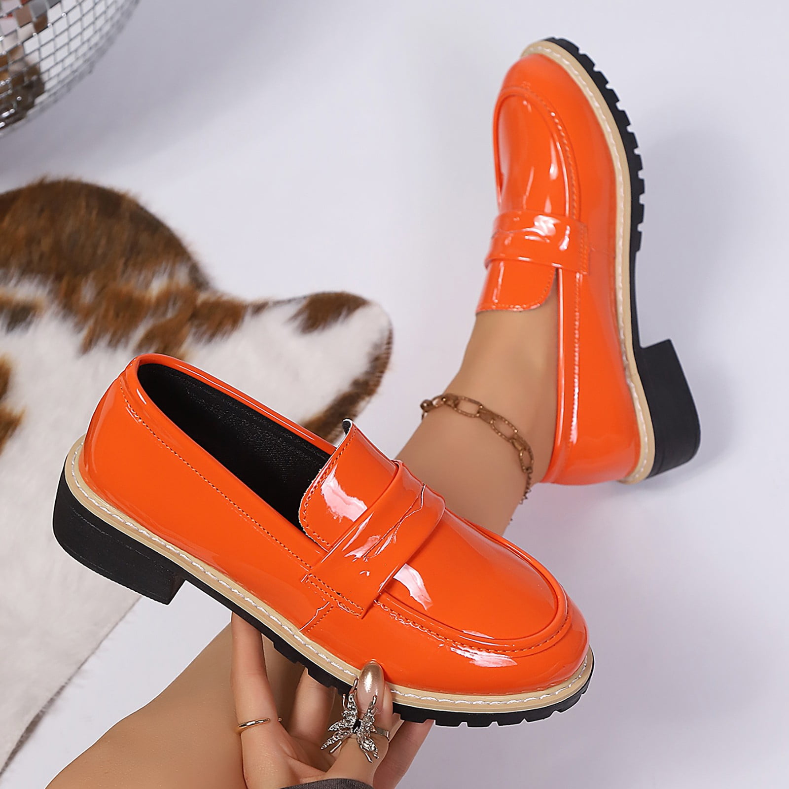 Women’s Orange Slip-On Loafers - Casual Leather Orange - Slip On Shoes for Women | Charix main image 3