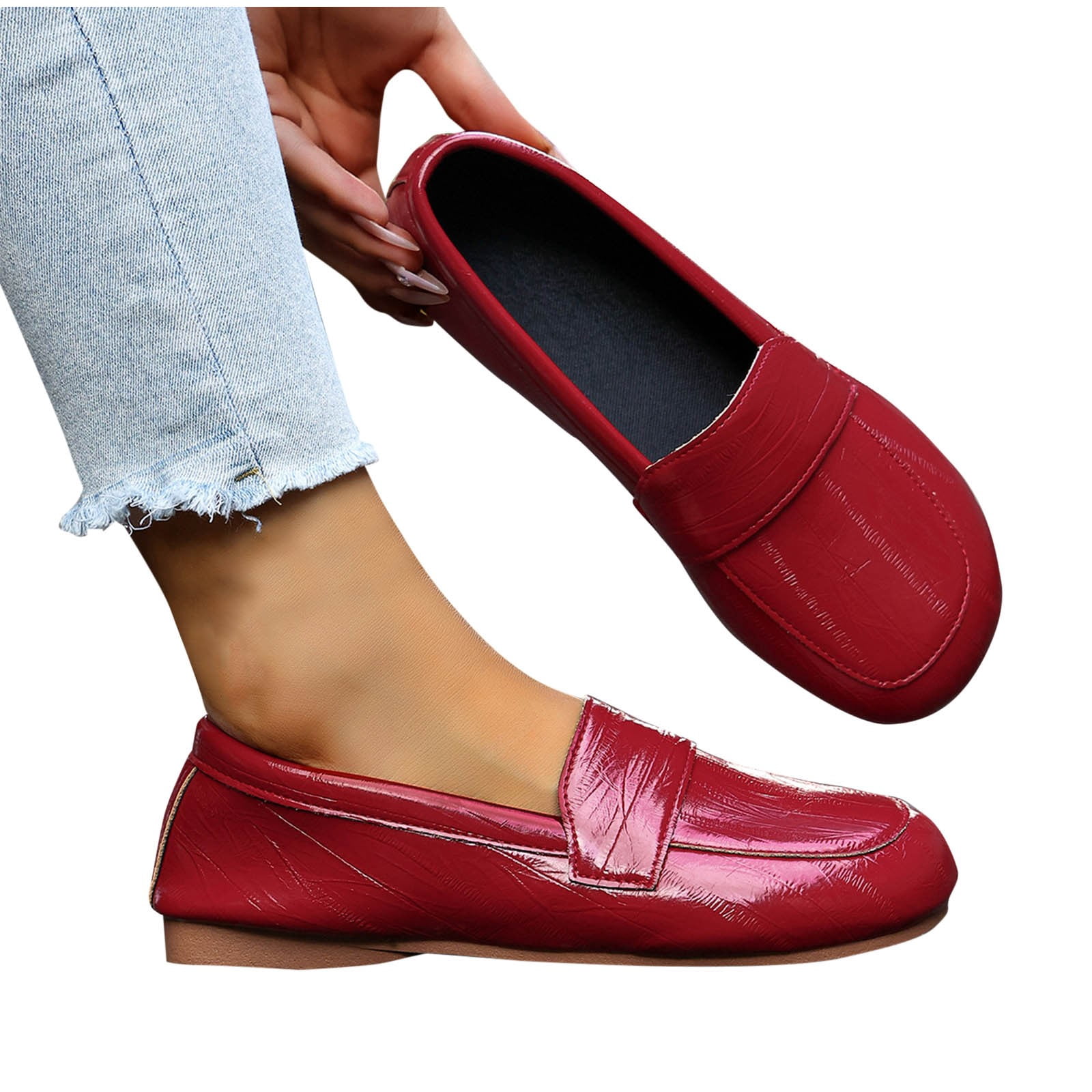 Viluyesy Womens Patent Leather Loafers, Slip-On Comfortable Round