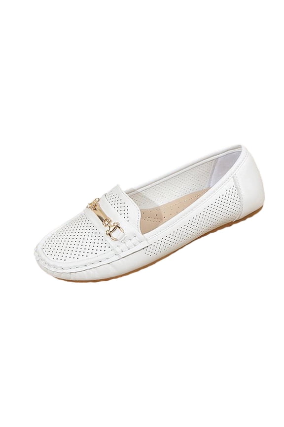 Womens Penny Loafers, Slip-On Comfortable Soft Sole Casual Business Work Flat Shoes White US5.5