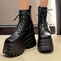 Viluyesy Womens Platform Boots, Thick Sole Lace-Up Round Toe Combat Shoes Fashion Motorcycle Boots Black US7