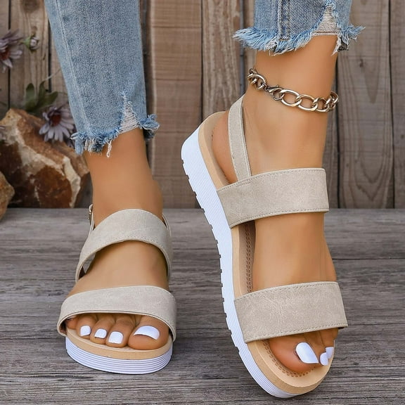 Viluyesy Womens Platform Sandals, Wide Width Comfort Casual Open Toe Summer Casual Shoes Beige