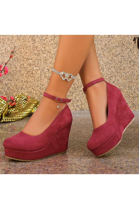 Womens Platform Shoes, Close Toe Ankle Strap Wedge Thick Sole Shallow Fashion Dress Sandals Red US8.5