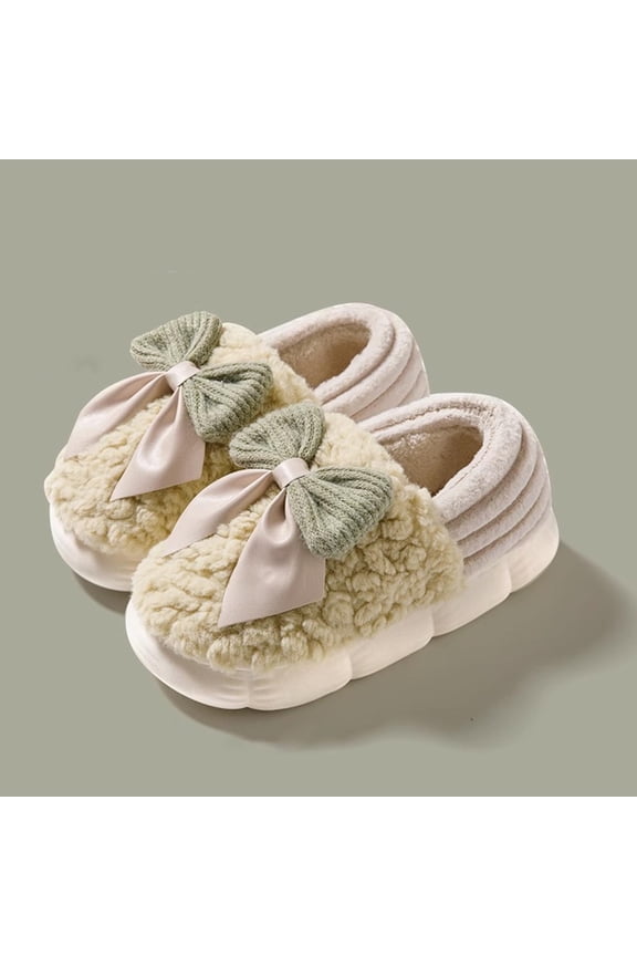 Womens Platform Slippers, Soft Cozy Sole Cute Non-Slip Plush Lined Winter Indoor Outdoor Fuzzy Shoes Green