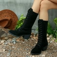thumbnail image 1 of Viluyesy Womens Riding Boots, Chunky Heels Lace-Up Pointed Toe Fashion Suede Mid Calf Boots Black, 1 of 7