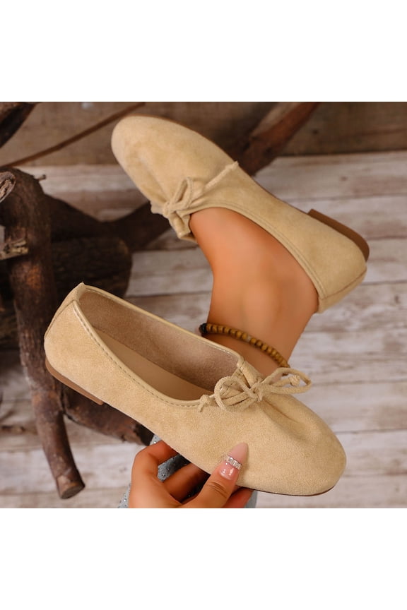 Womens Scrunch Flats, Comfortable Round Toe Soft Sole Casual Dressy Work Office Flats Beige US6