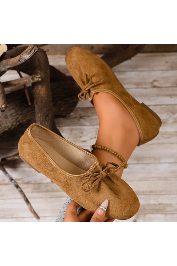 Womens Scrunch Flats, Comfortable Round Toe Soft Sole Casual Dressy Work Office Flats Khaki US6