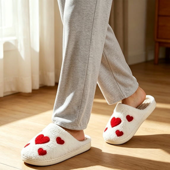 Viluyesy Womens Scuff Slippers Curly Fleece Lined Cat Embroidery Closed Toe Non Slip Warm Soft Indoor House Slides Red Size 7.5