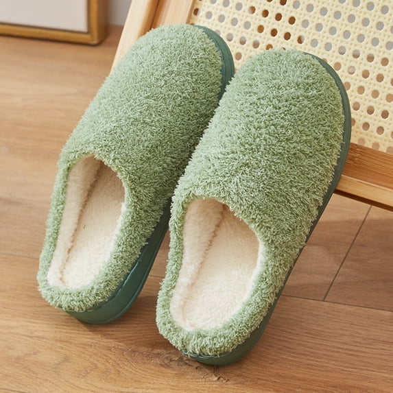 Viluyesy Womens Scuff Slippers Fleece Sherpa Lined Closed Toe Slip On Cushioned Non Slip Warm Indoor House Shoes Soft Comfort Slides Green Size 5.5-6