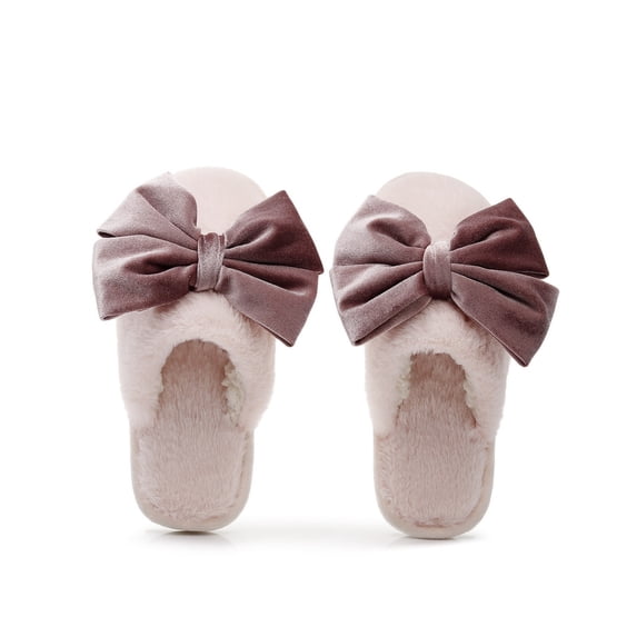 Viluyesy Womens Scuff Slippers Fuzzy Plush Big Bow Closed Toe Non Slip Warm Cute Indoor House Slides Pink Size 5.5-6