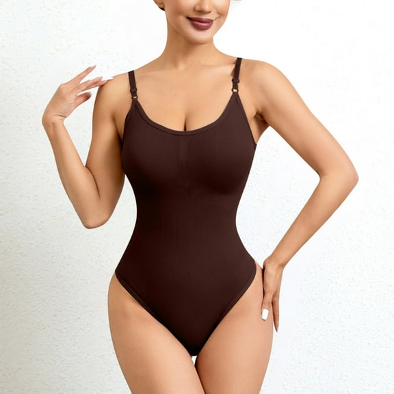 Viluyesy Womens Sculpting Bodysuit, Seamless Slim Fit Tummy Control Adjustable Strap High Compression Full Bodysuit Coffee XL