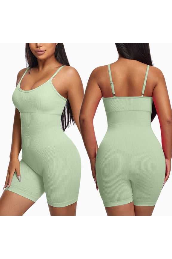 Womens Shaper Bodysuit, Tummy Control Scoop Neck Seamless Tight Fit Yoga Trainer Shapewear Yellow L