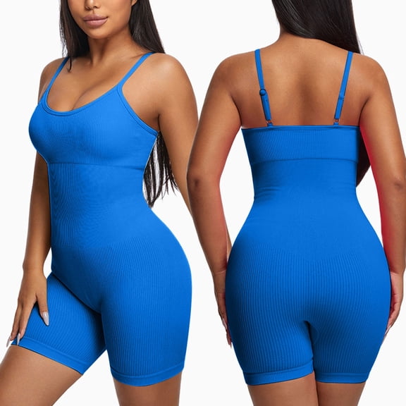 Viluyesy Womens Shaper Bodysuit, Tummy Control Seamless Scoop Neck Tight Fit Yoga Trainer Shapewear Blue L