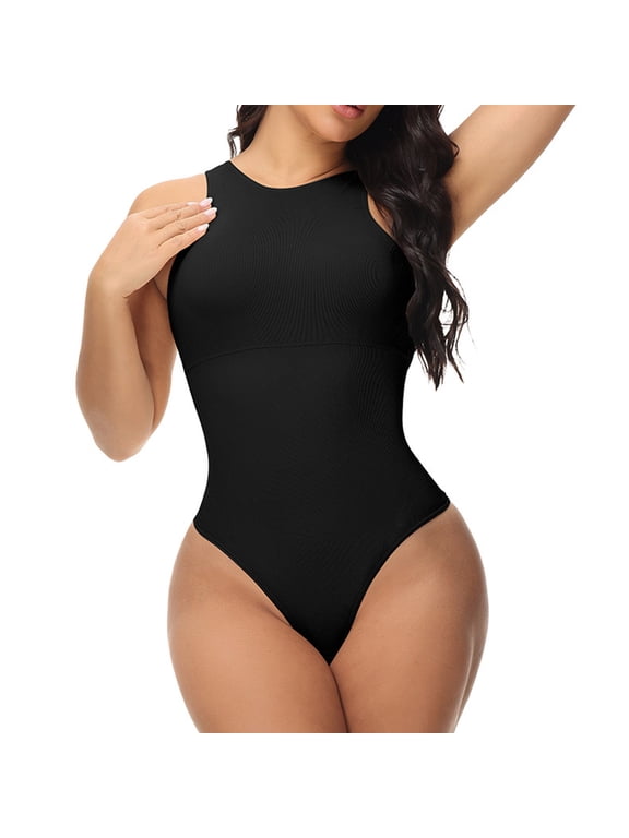 Womens Shapewear Bodysuit, Crew Neck Seamless Tight Fit High Compression Tummy Control Comfortable Jumpsuit Black S