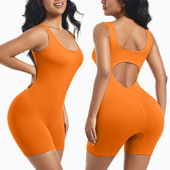 Viluyesy Womens Shapewear Bodysuit, Tummy Control Tight Fit Seamless Shaper Bra Butt Lifter Yoga Trainer Jumpsuit Orange L