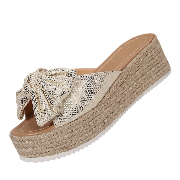 Viluyesy Womens Slide Platform Sandals, Comfortable Open Toe Fashion Bow Summer Casual Beach Slip-On Shoes Rose Gold US5.5