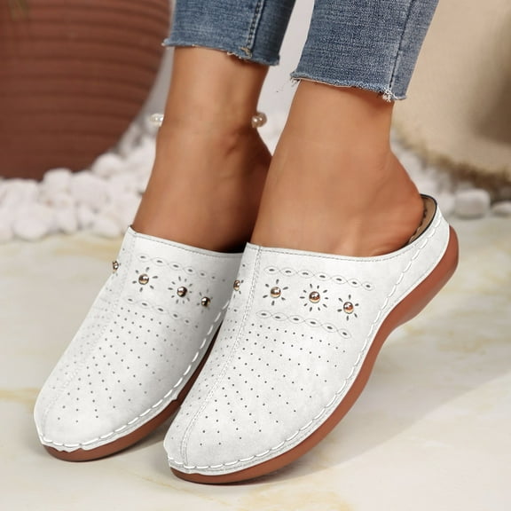 Viluyesy Womens Slide Sandals, Closed Toe Soft Sole Arch Support Breathable Comfort Wedge Shoes White 5.5