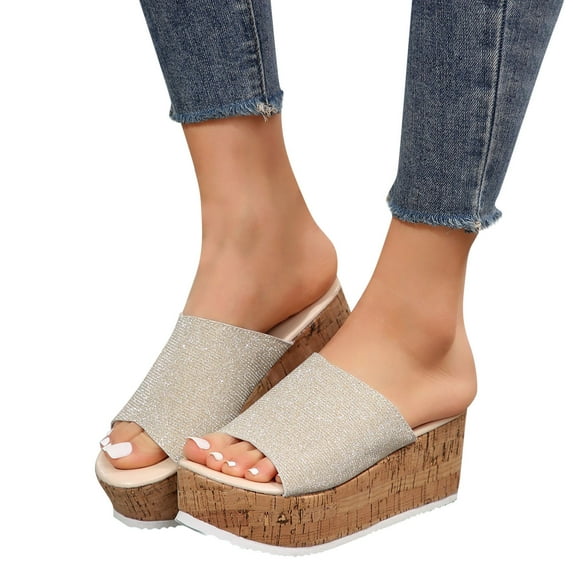 Viluyesy Womens Slide Sandals, Leopard Open Toe Slope Heel Summer Casual Wedge Shoes Silver