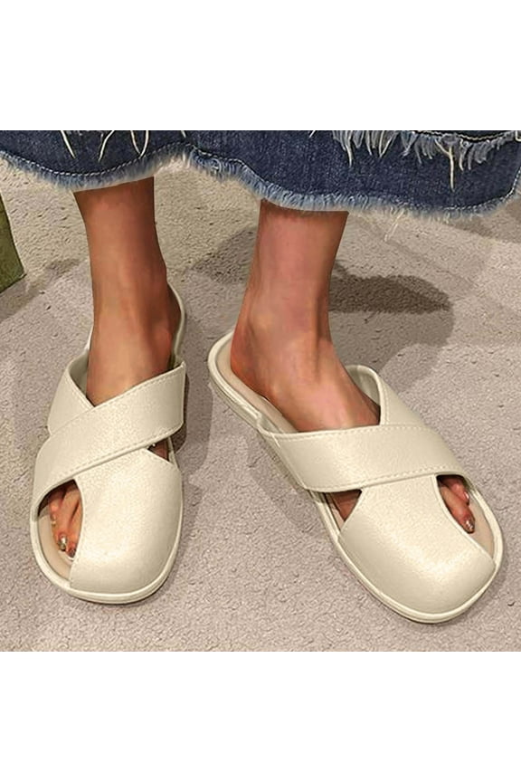 Womens Slide Sandals, Non-Slip Quick Drying New Style Close Toe Slip-On Comfortable Flat Slippers Khaki