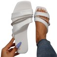 thumbnail image 1 of Viluyesy Womens Slide Sandals, Rhinestones Open Toe Slip On Casual Dressy Flat Slippers White, 1 of 5
