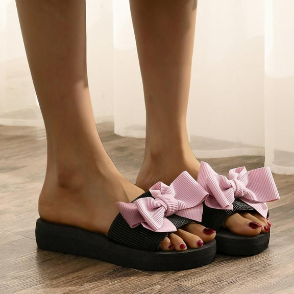 Viluyesy Womens Slide Sandals, Solid Bow Open Toe Soft Sole Summer Casual Flat Slippers Purple