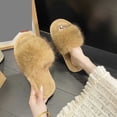 thumbnail image 1 of Viluyesy Womens Slide Slippers Open Toe Slip On Shaggy Faux Fur Cushioned Memory Foam Non Slip Warm Indoor House Shoes Soft Comfort Flat Slides Khaki Size 6.5-7, 1 of 7